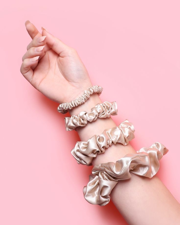 Set of 4 Blush Satin silk scrunchies - Handmade
