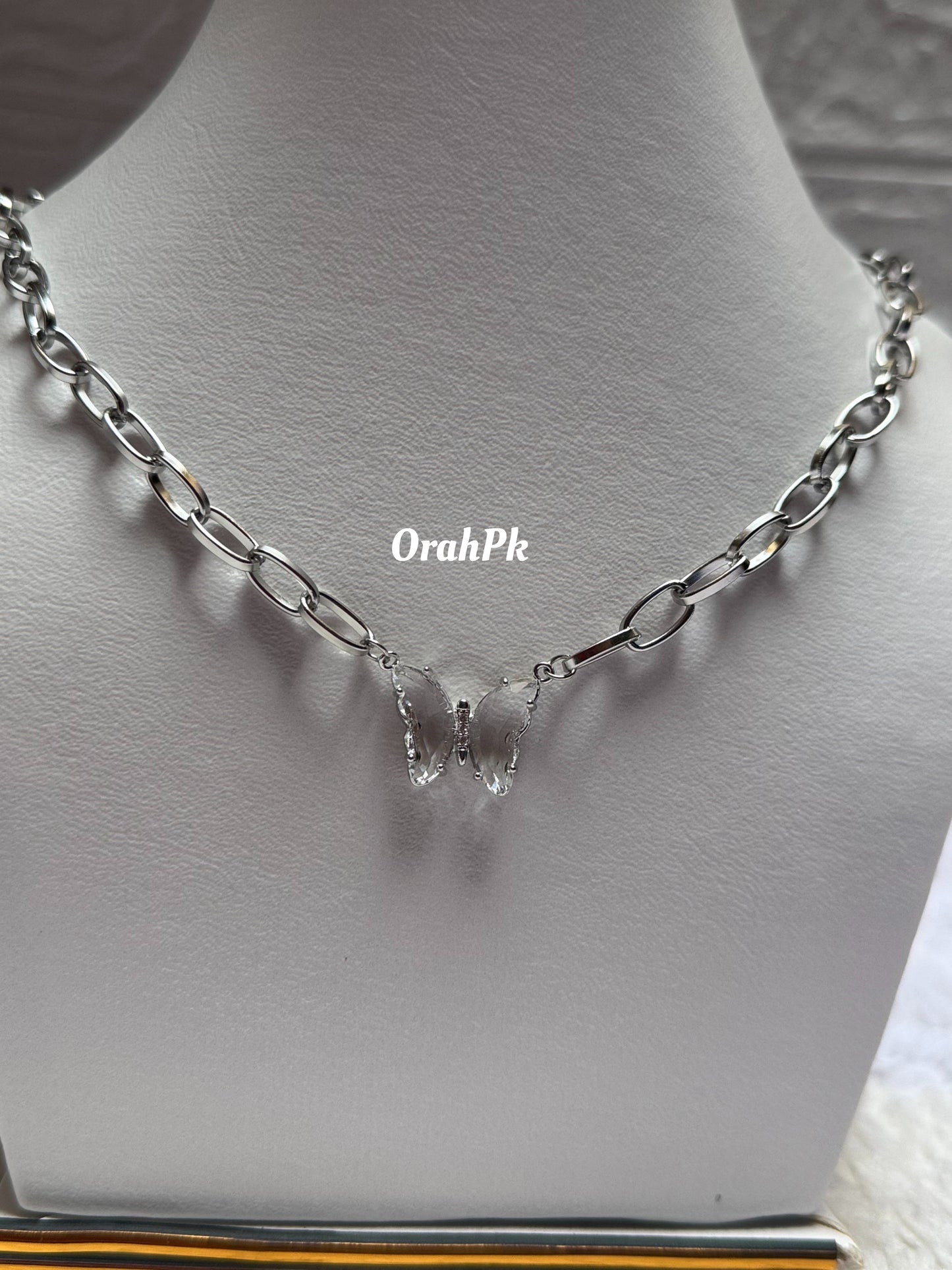 Crystal Butterfly with silver chain-Stainless Steel