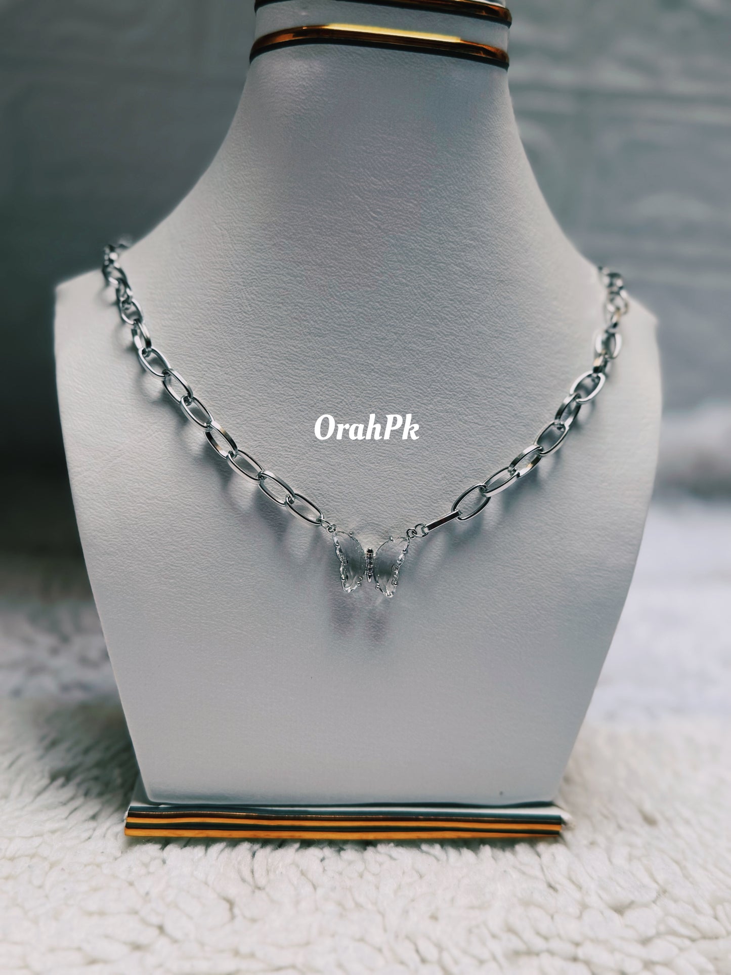 Crystal Butterfly with silver chain-Stainless Steel