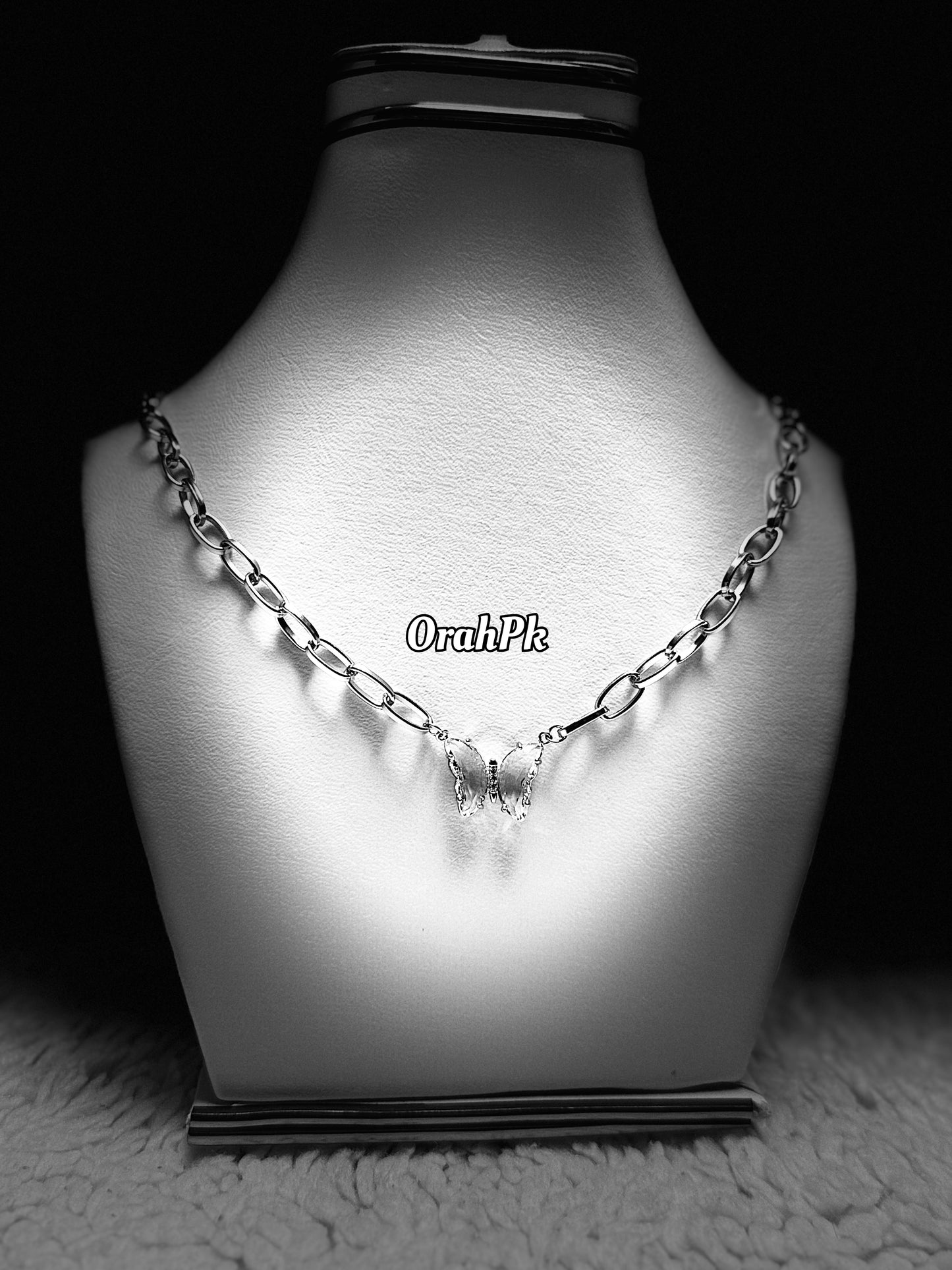 Crystal Butterfly with silver chain-Stainless Steel