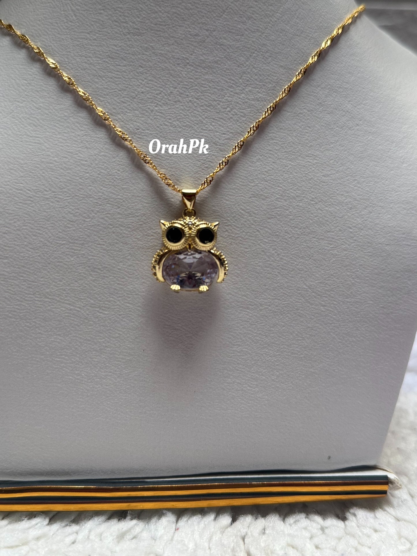 Owl with crystal Pendant-Stainless Steel