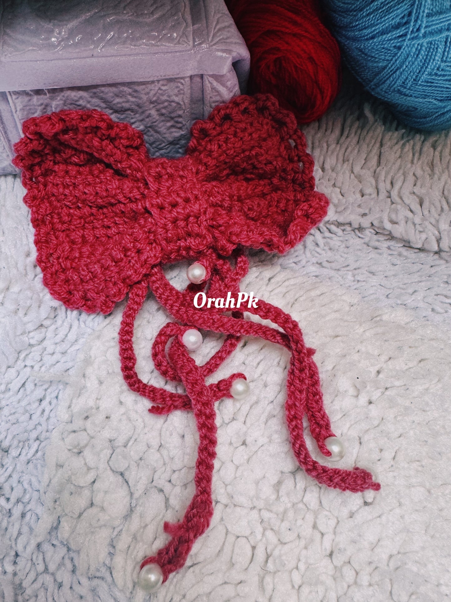 Hair Bow pin with Pearls-Handmade