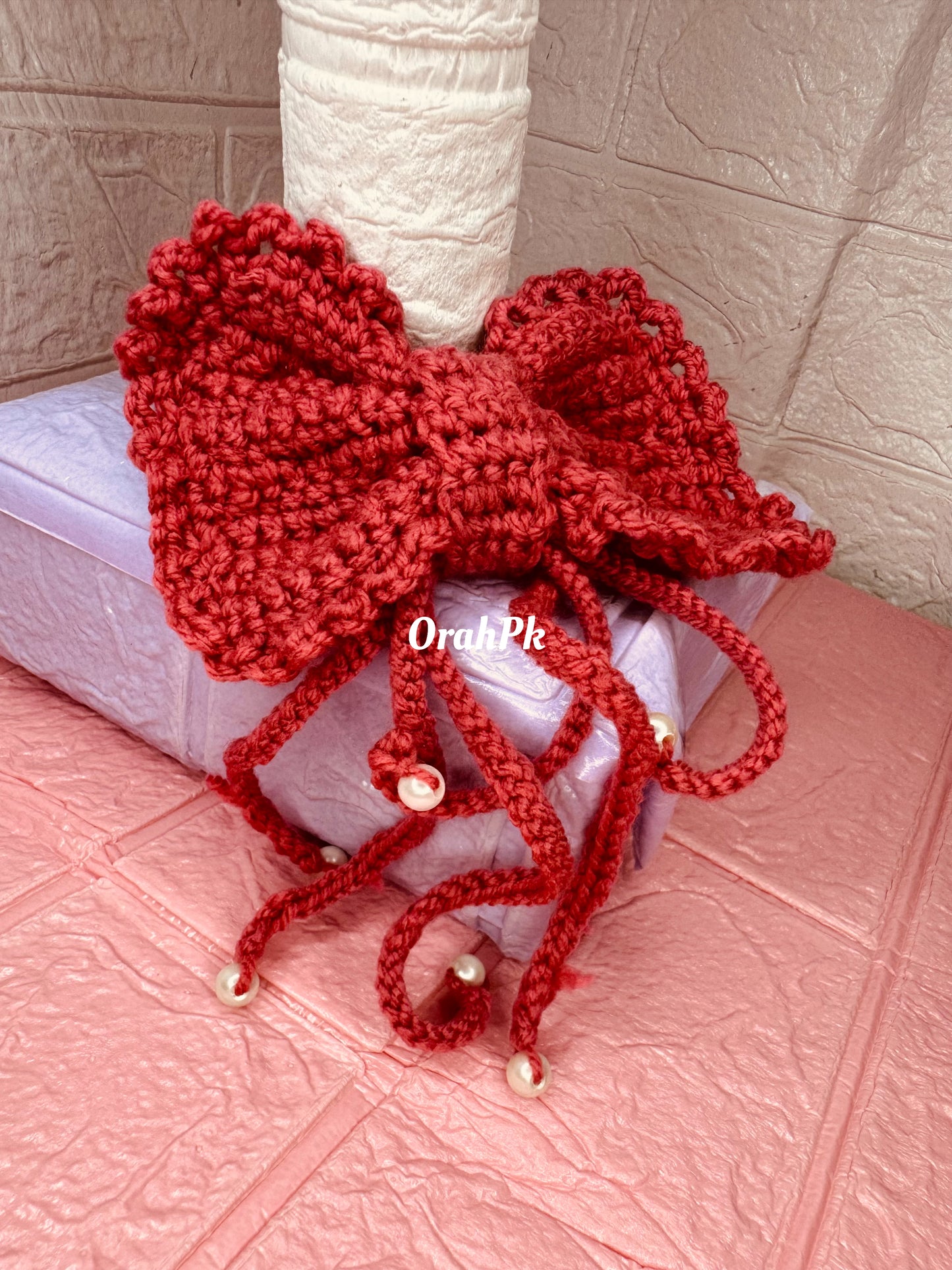 Hair Bow pin with Pearls-Handmade