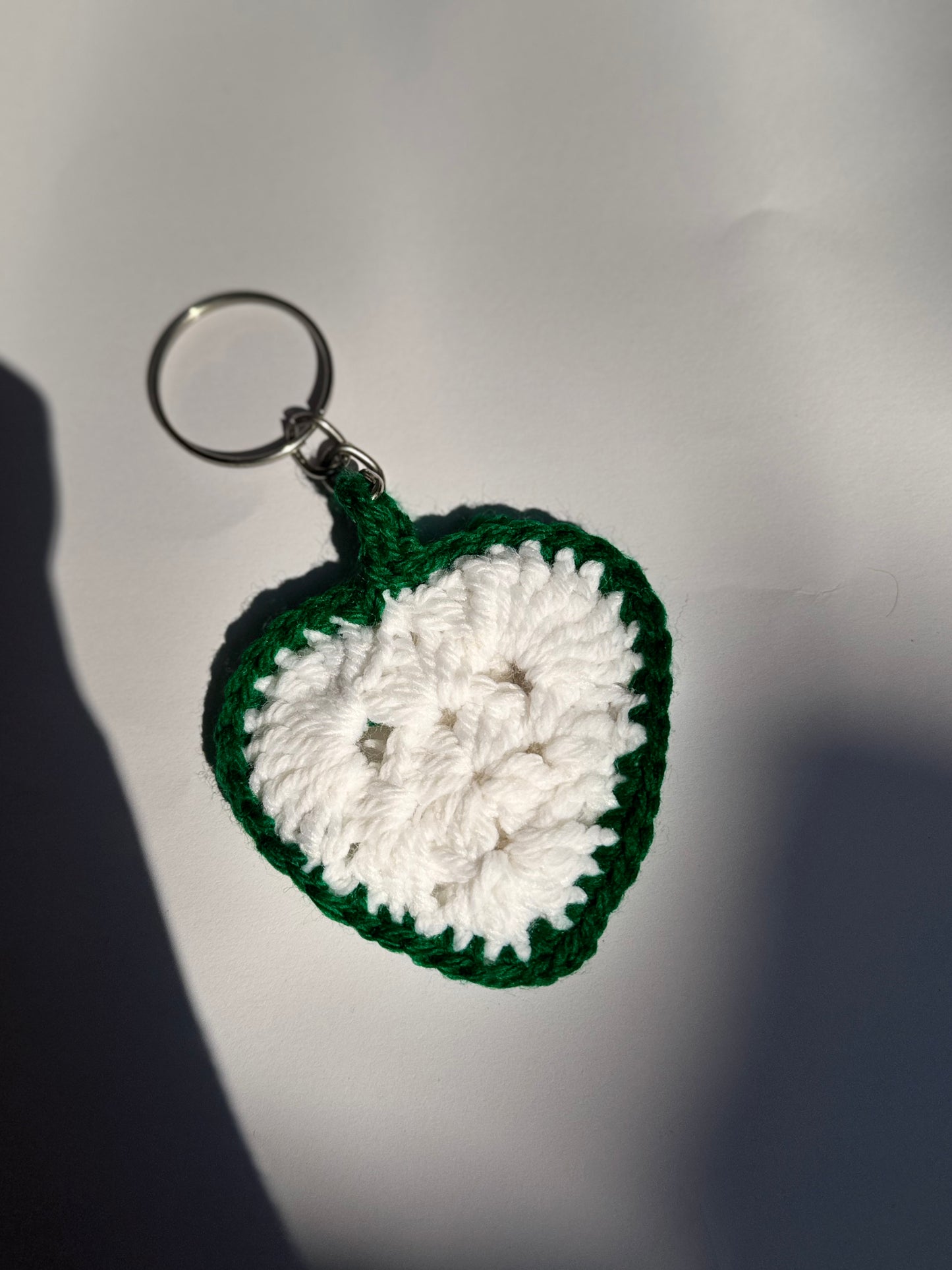 Heart green and white Keychain-Handmade