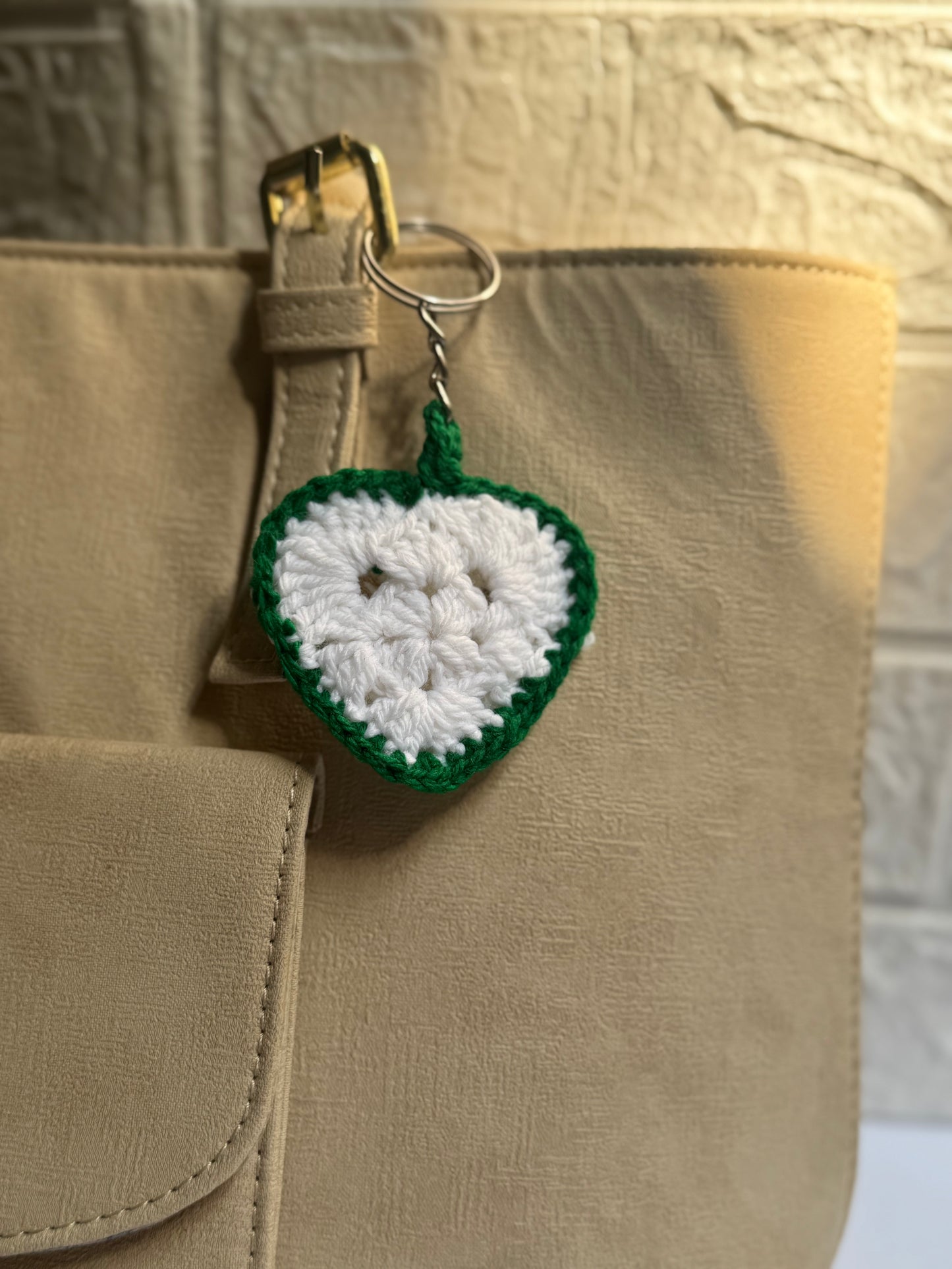 Heart green and white Keychain-Handmade