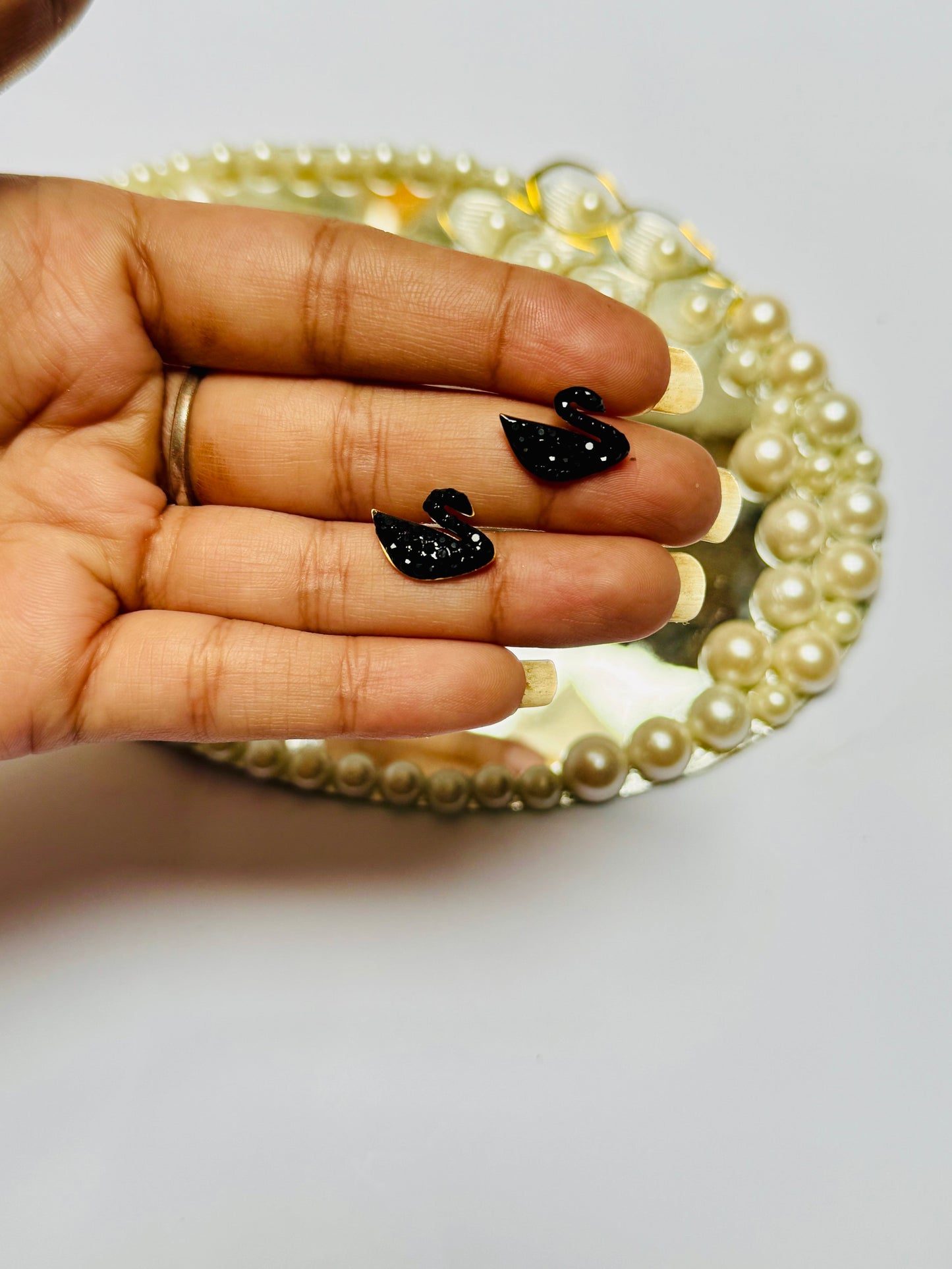 Swan duck Ear stud - Handmade