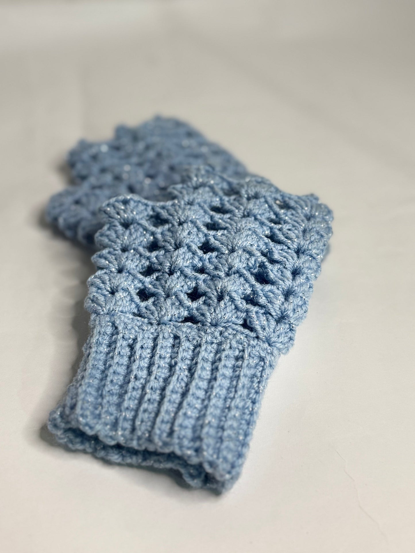 Glitter Blue Crochet gloves - Handmade