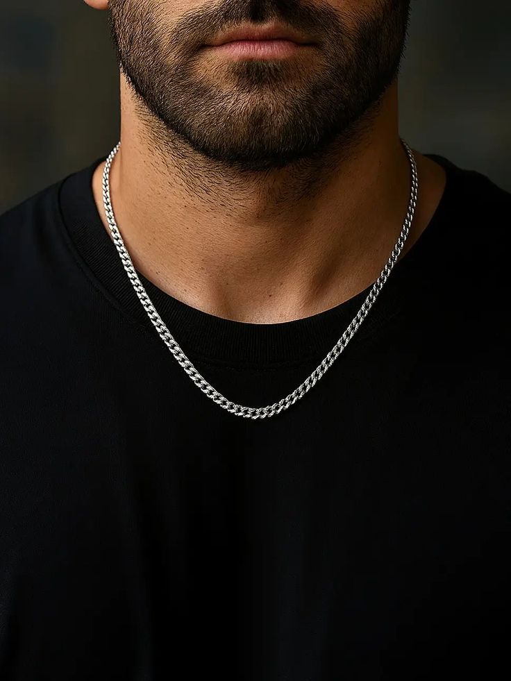 Box Chain Necklace with Bracelet in Platinum For Men
