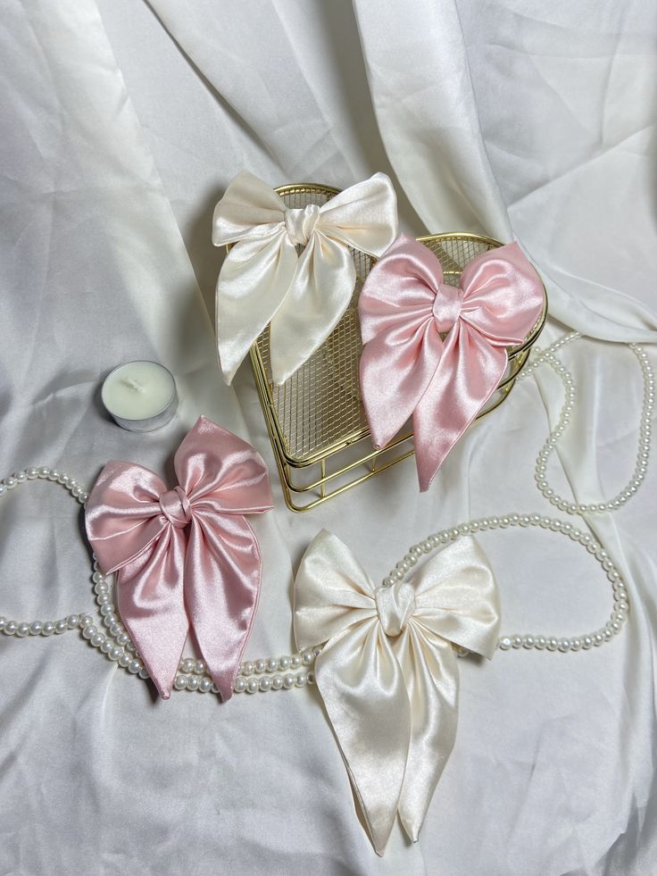 Silk Hair Bow clip pair of 2 - Handmade