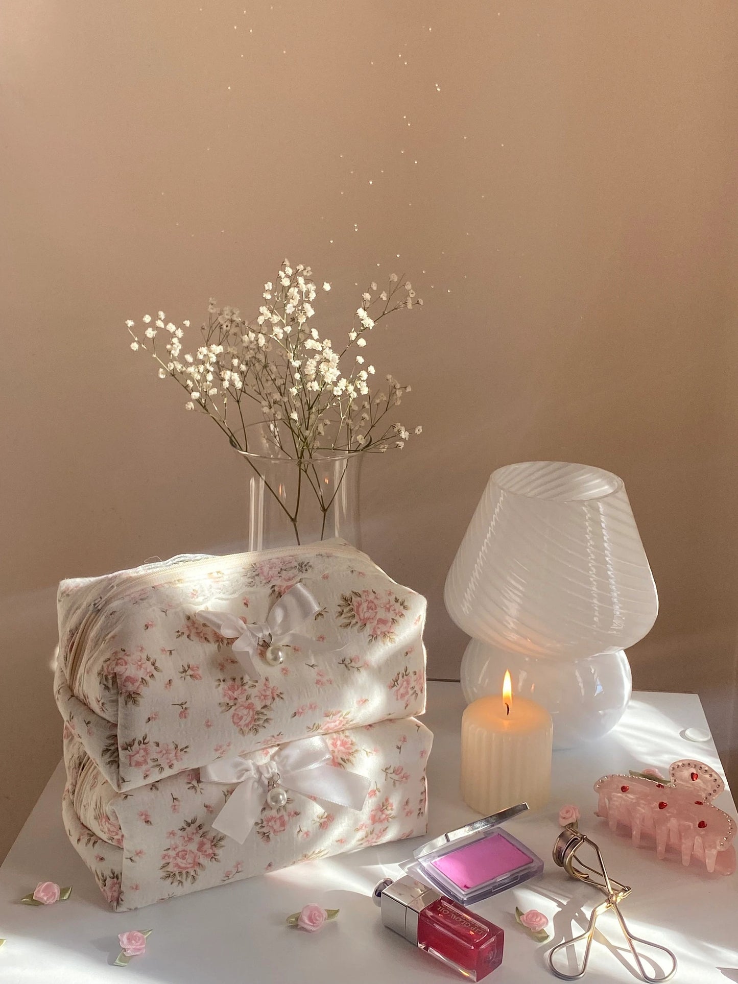 Pink Floral makeup bag