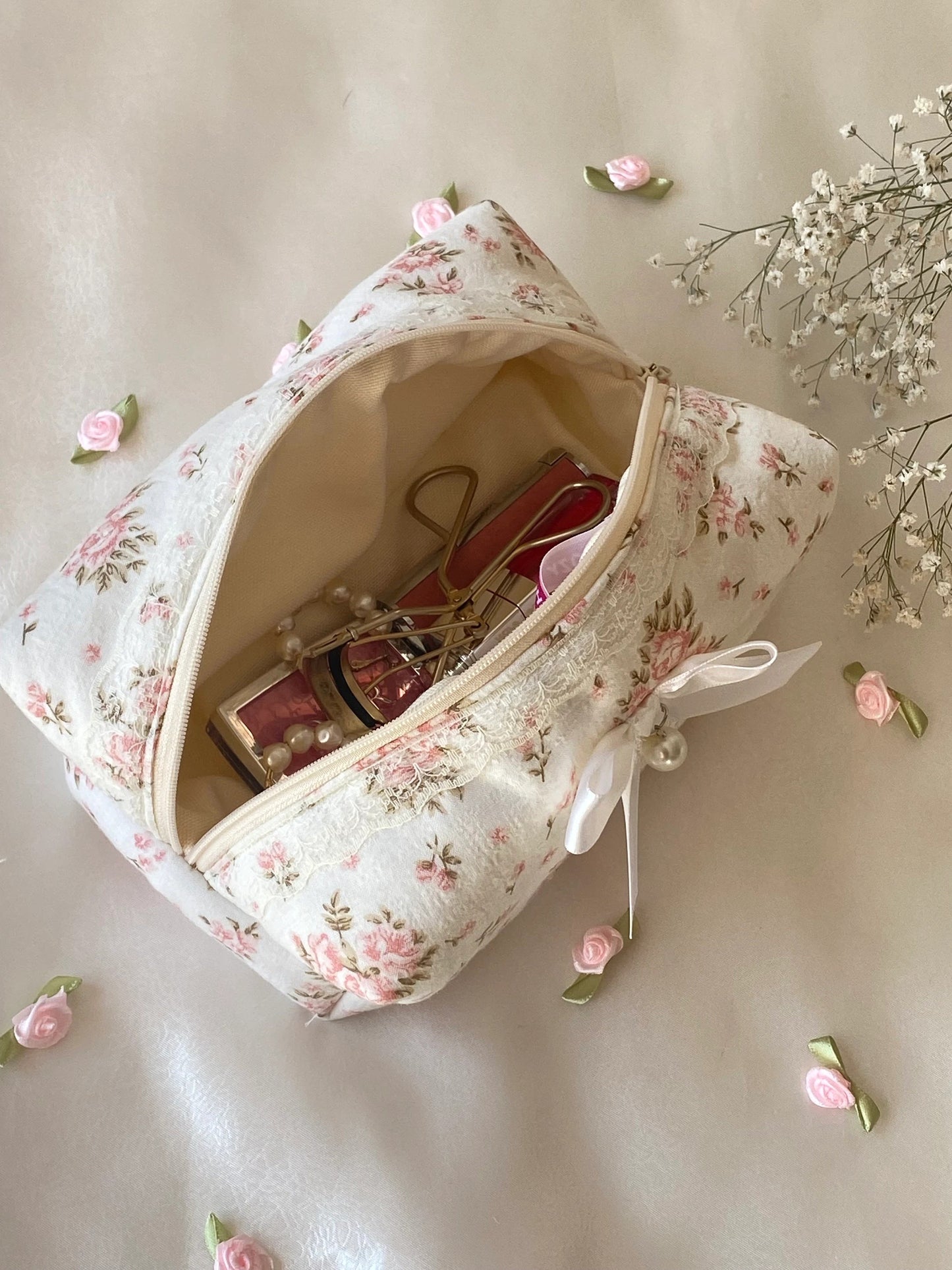 Pink Floral makeup bag