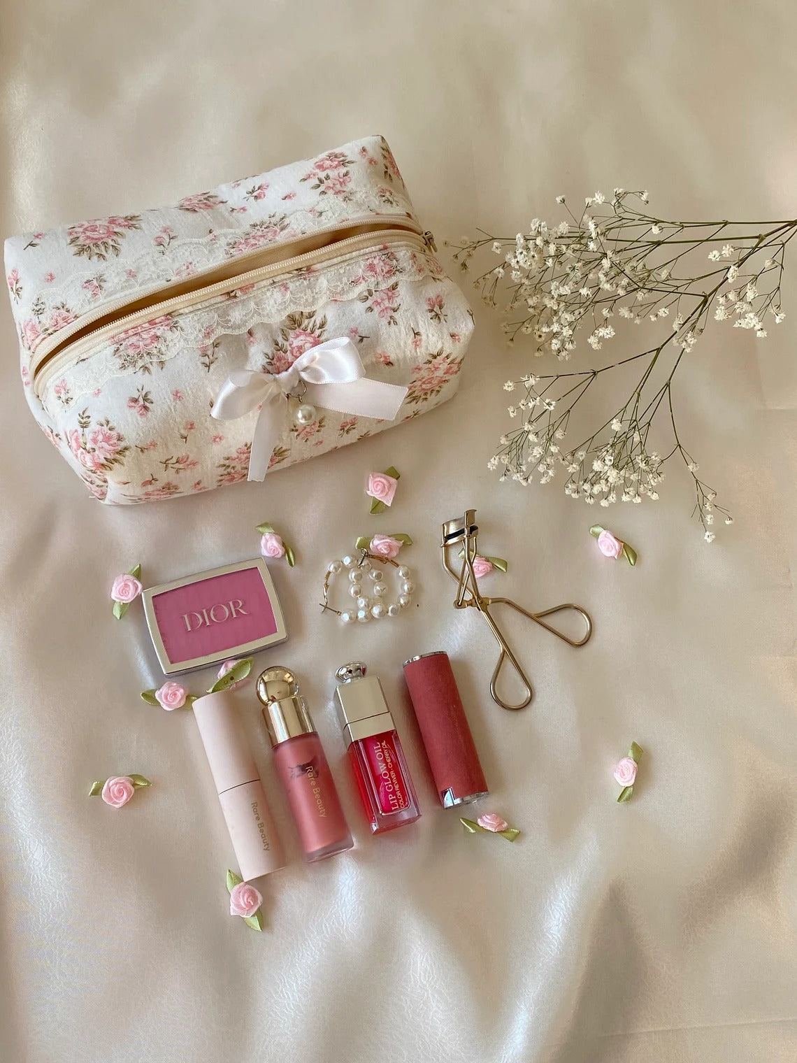 Pink Floral makeup bag