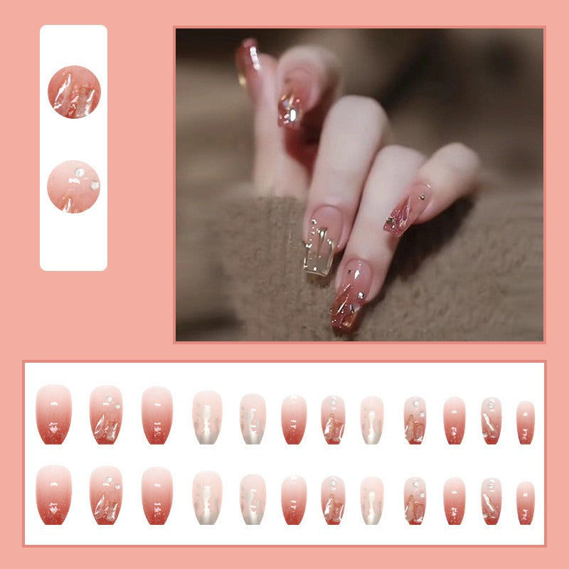 Pink Girl Crystal Nails with Glue