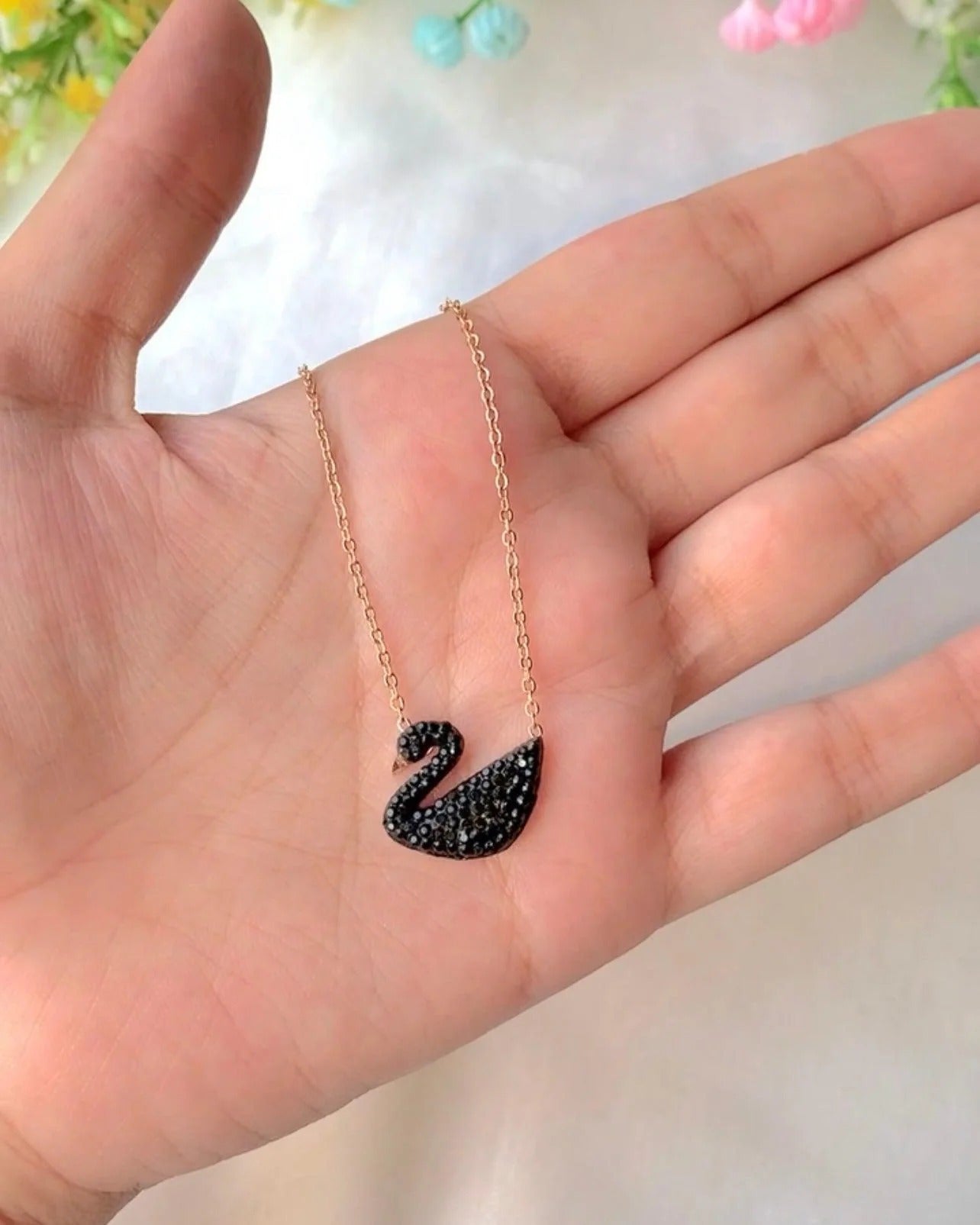 Gold Chain With Black Swan Duck-Stainless Steel