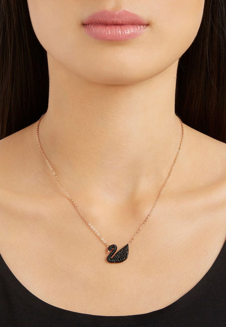 Gold Chain With Black Swan Duck-Stainless Steel