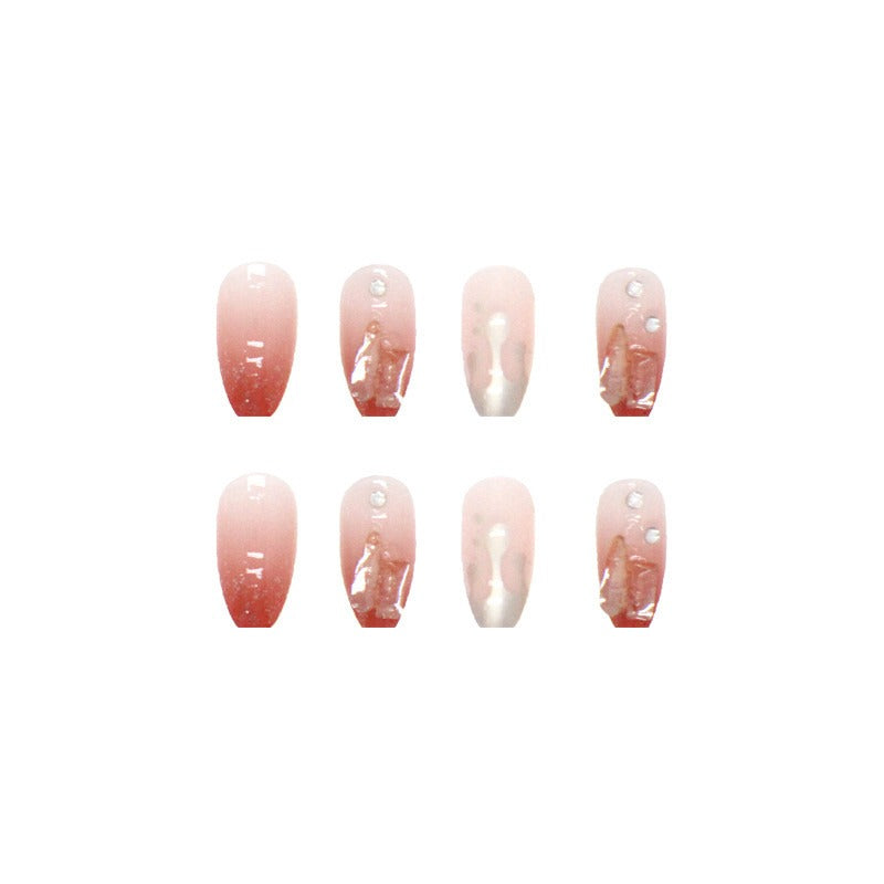 Pink Girl Crystal Nails with Glue