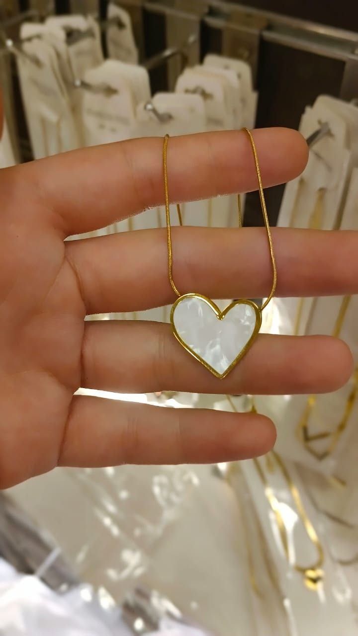 Heart Shaped Acrylic Pendant Necklace - Stainless Steel