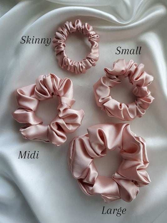 Set of 4 Blush Satin silk scrunchies - Handmade
