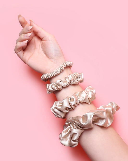 Set of 4 Blush Satin silk scrunchies - Handmade