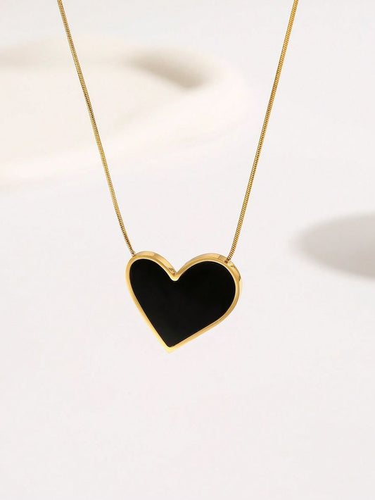 Heart Shaped Acrylic Pendant Necklace - Stainless Steel
