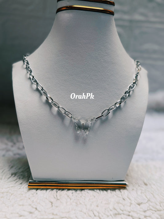 Crystal Butterfly with silver chain-Stainless Steel