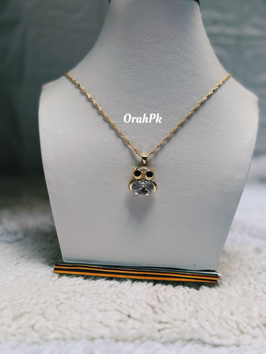 Owl with crystal Pendant-Stainless Steel