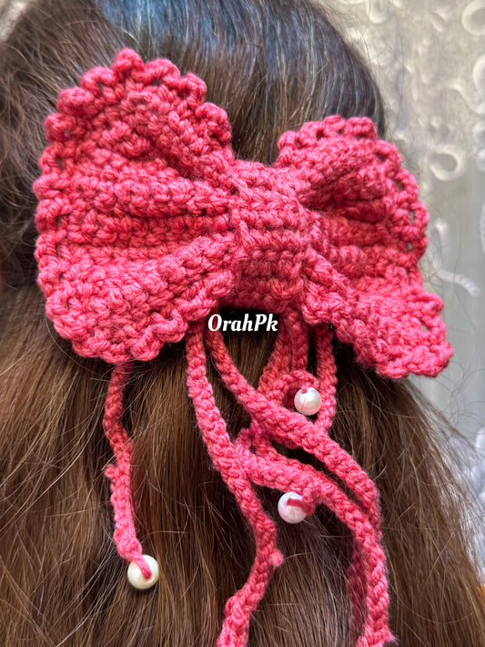 Hair Bow pin with Pearls-Handmade