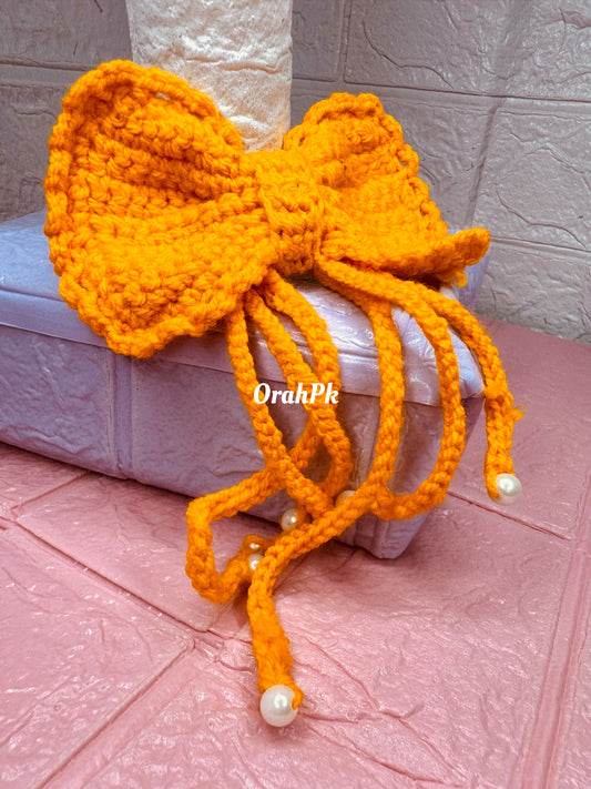 Mustard Bow hair clip-Handmade
