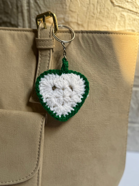 Heart green and white Keychain-Handmade