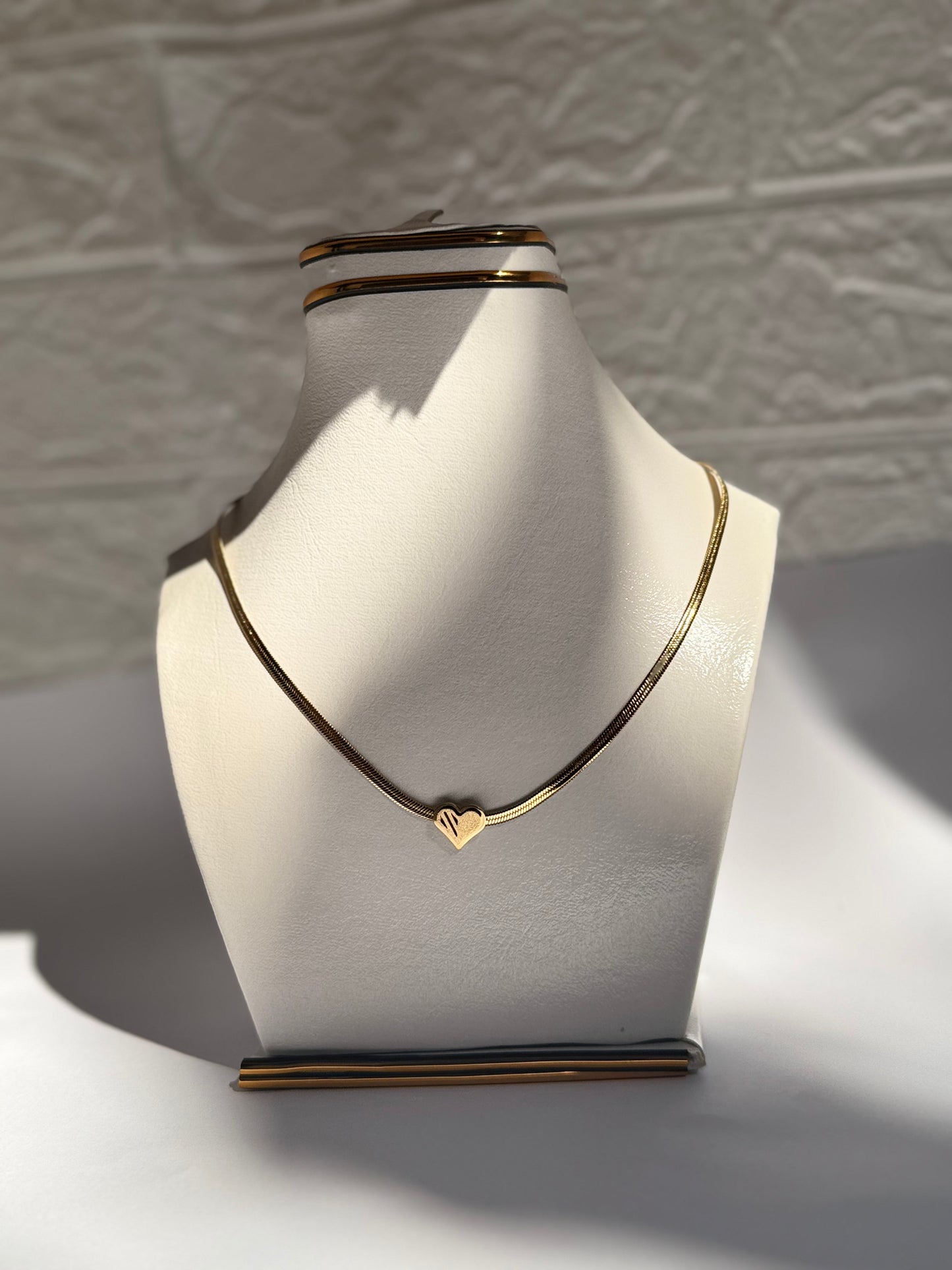 Gold Heart with snake chain - Stainless Steel