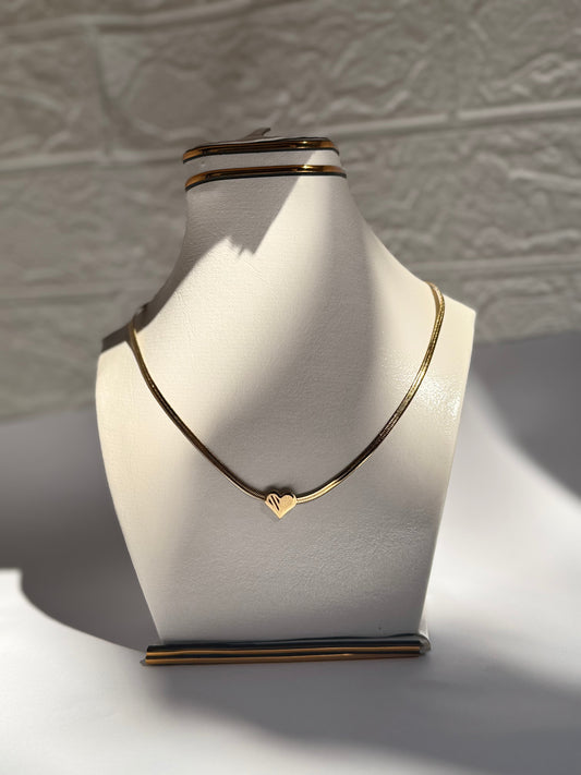 Gold Heart with snake chain - Stainless Steel