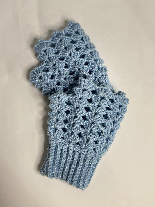 Glitter Blue Crochet  gloves - Handmade
