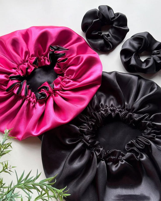 Pair of 2 silk Bonnet with scrunchies - Handmade