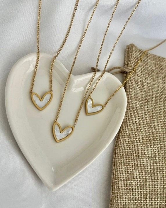 Heart Shaped Acrylic Pendant Necklace - Stainless Steel