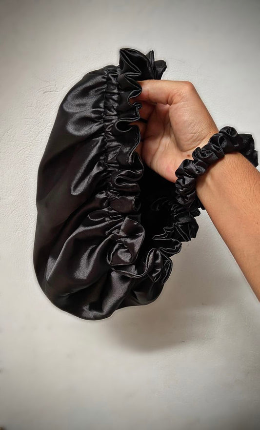 Silk hair Bonnet with silk Scrunchies- Handmade