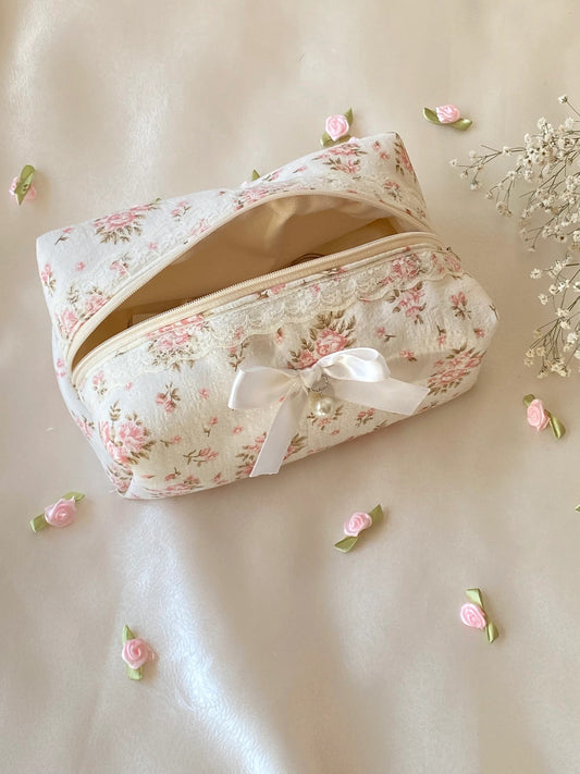 Pink Floral makeup bag