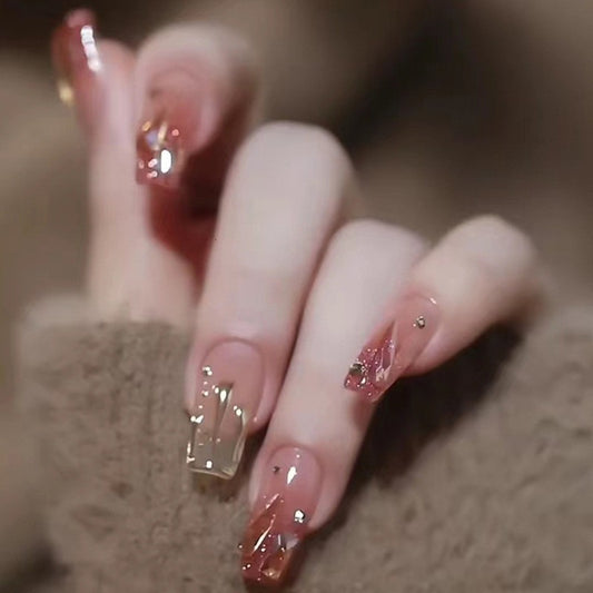 Pink Girl Crystal Nails with Glue