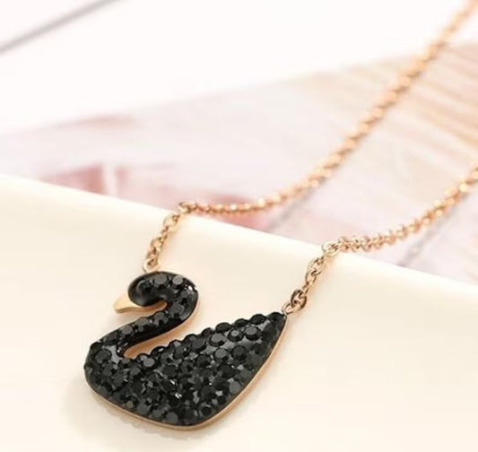 Gold Chain With Black Swan Duck-Stainless Steel